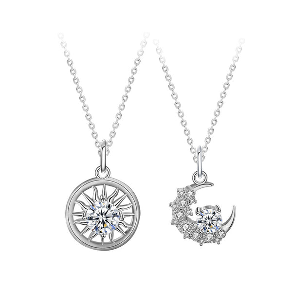 Moissanite Sun Moon Matching Necklace