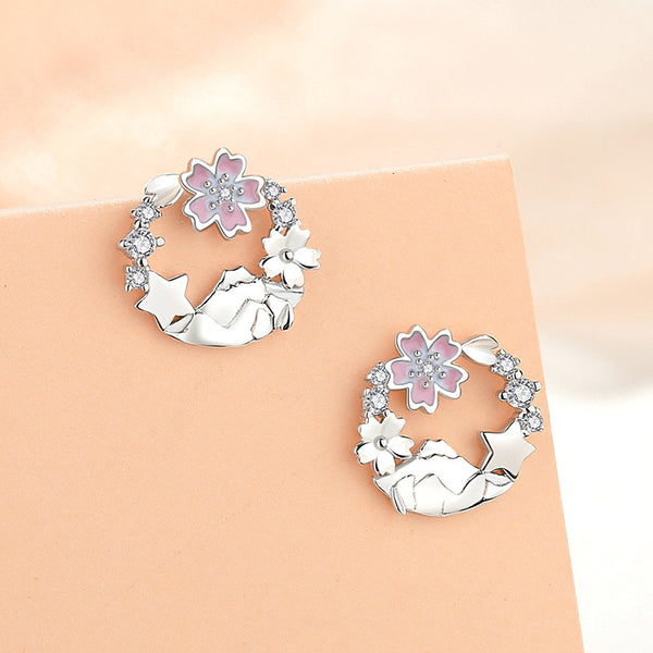 Pink Cherry Blossom Mountain Stud Earrings