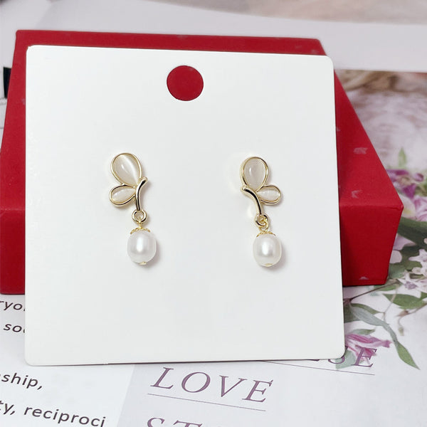 Opal Butterfly Pearl Drop Wedding Earrings