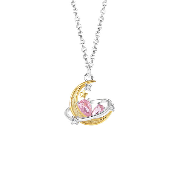 Pink Heart Moon Star Pendant Necklace