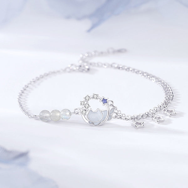 Dainty Star Cat Moonstone Bracelet