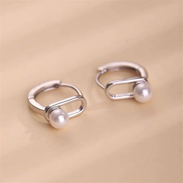 Pin Pearl Hoop Earrings