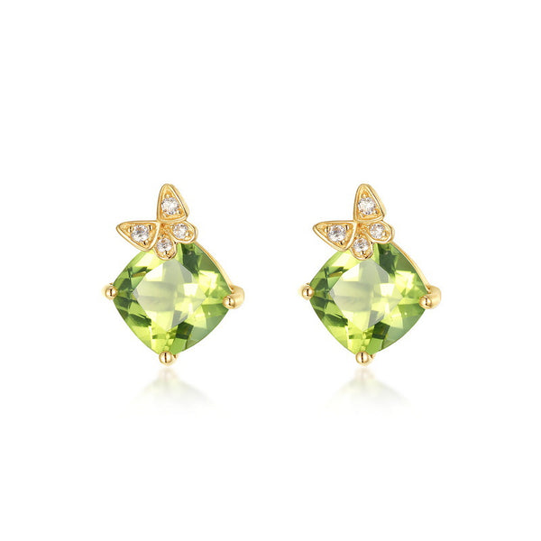 Solid 14k Gold Peridot Butterfly Stud Earrings