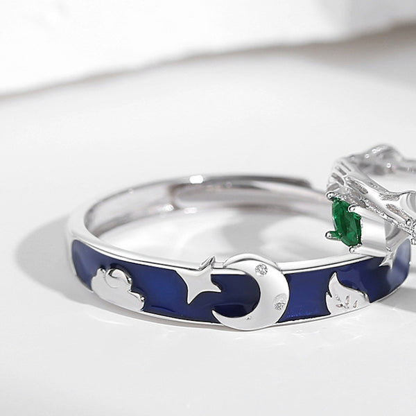 Rose Flower Moon Couple Ring