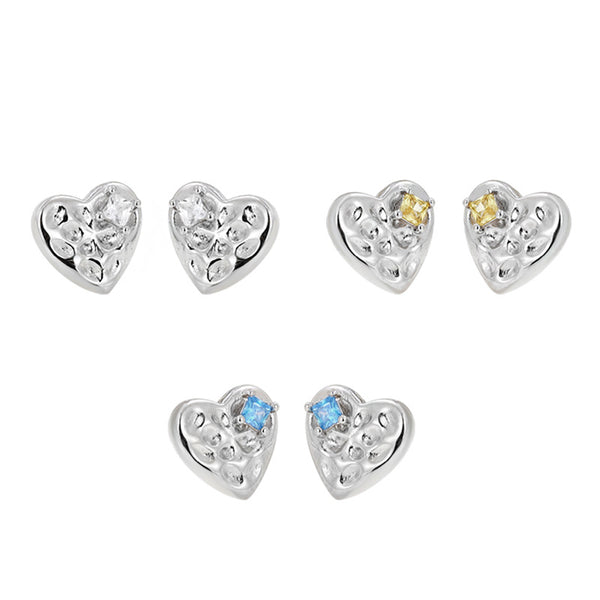 Color Gemstone Heart Stud Earrings