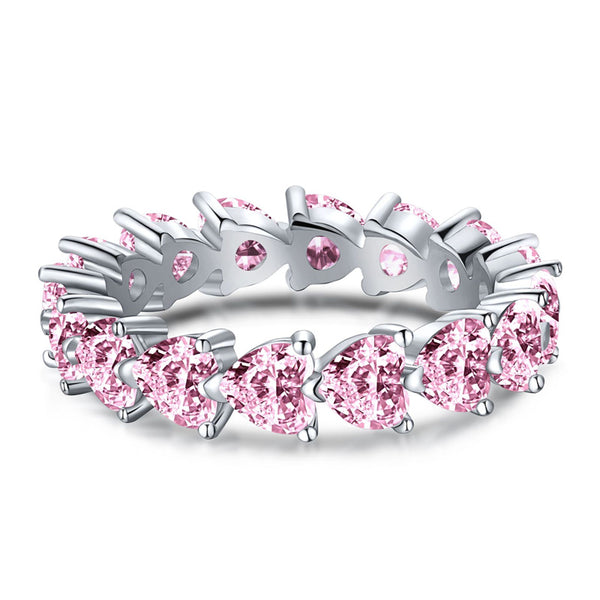 Pink Heart Color Gem Pave Eternity Ring