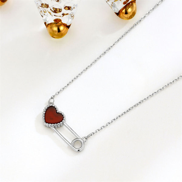 Red Agate Heart Pin Necklace