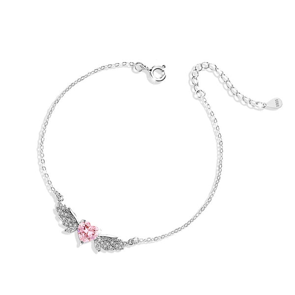 Pink Heart Angel Wing Charm Bracelet