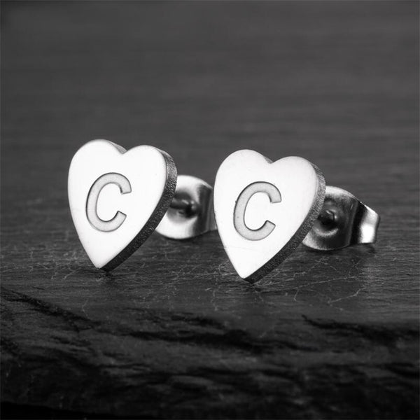 Initial Letter Heart Stud Earrings