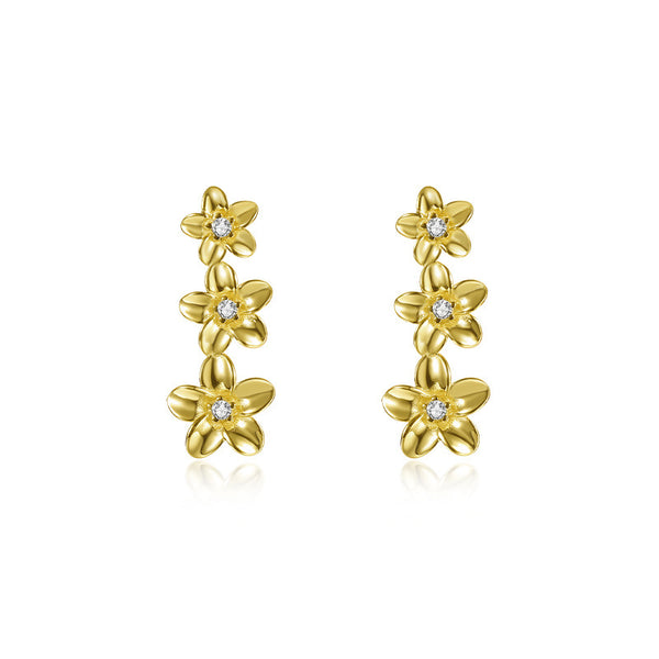 Gold Pear Flower Stud Earrings