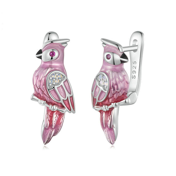 Dainty Pink Enamel Parrot Earrings