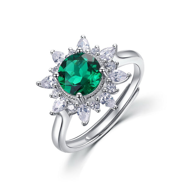 Lab Grown Emerald Ruby Flower Ring