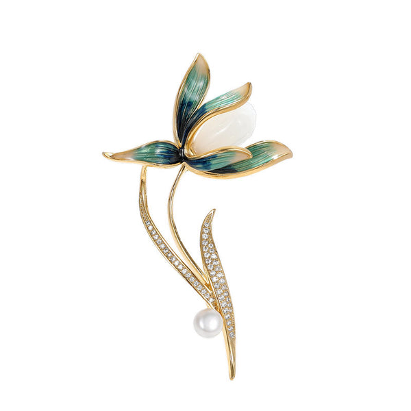 Magnolia Flower Pearl Wedding Brooch