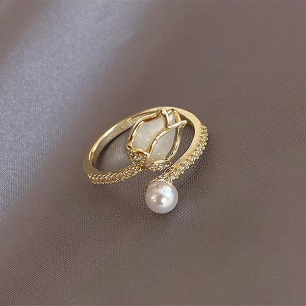 Opal Tulip Flower Pearl Ring