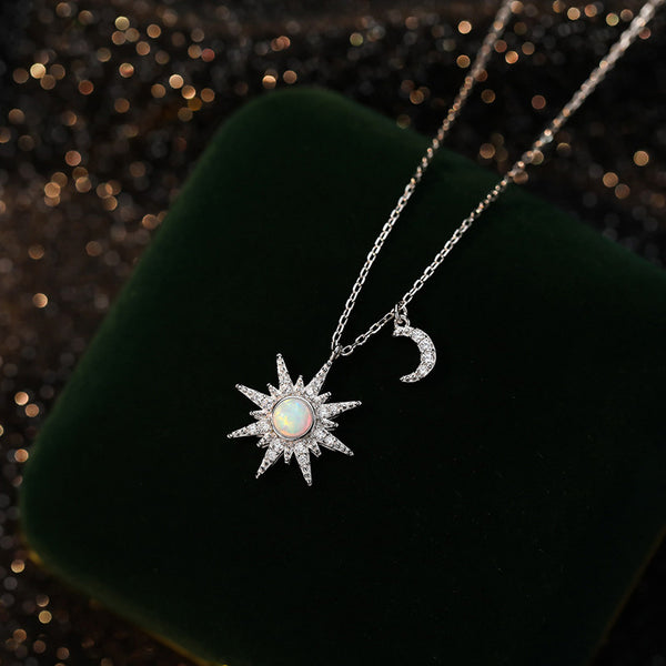 Opal Sun Moon Pendant Necklace