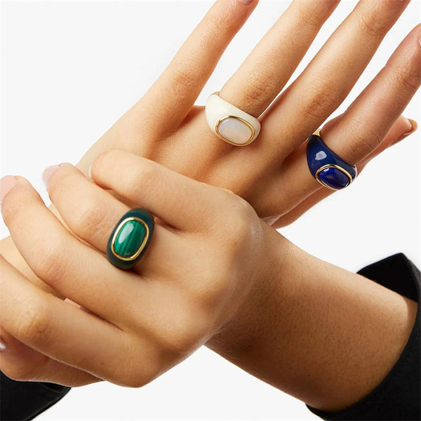 Natural Malachite Shell Dome Ring