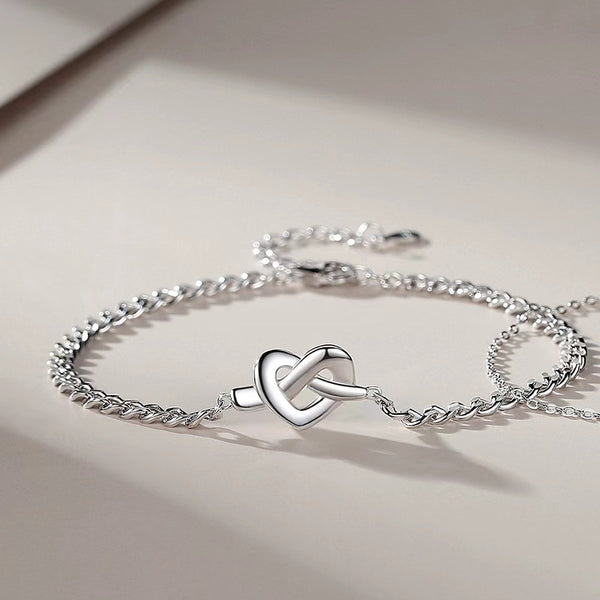 Silver Heart Knot Couple Bracelet