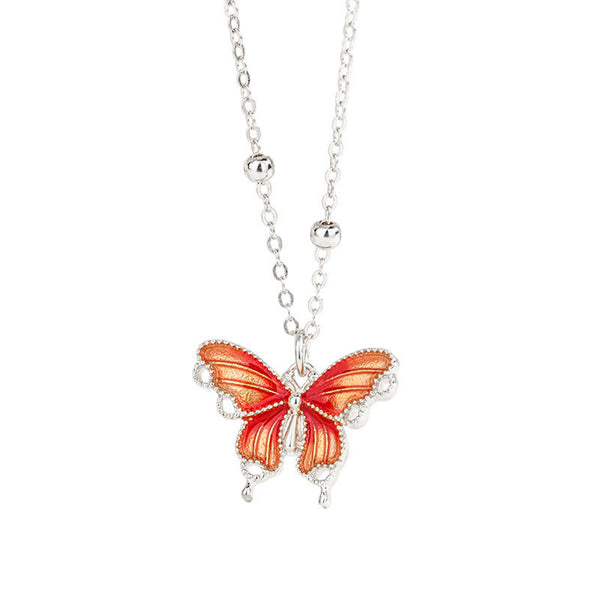 Tangerine Butterfly Pendant Necklace