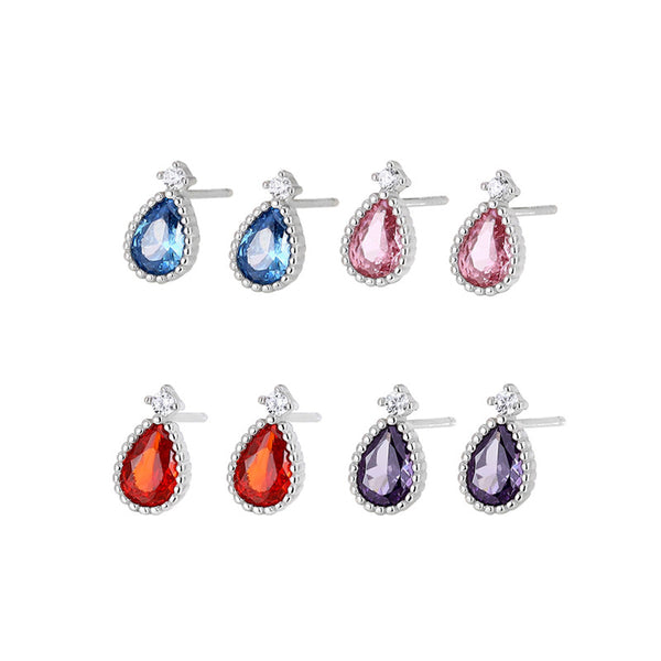 Color Gemstone Teardrop Stud Earrings