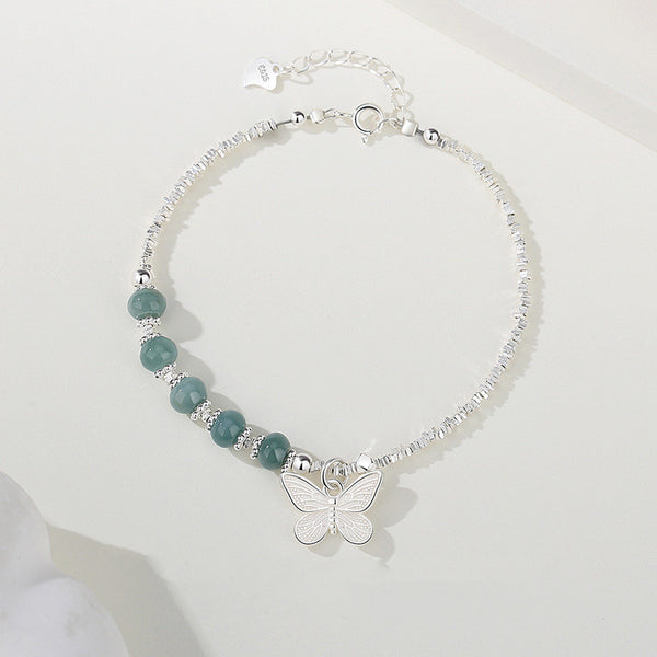 Butterfly Charm Emerald Beaded Bracelet