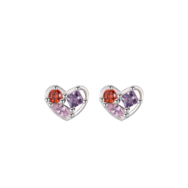 Color Gem Heart Stud Earrings