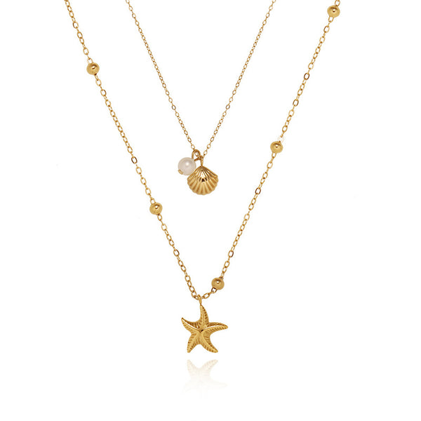 Starfish Seashell Double Layering Necklace