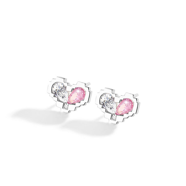 Splicing Pink Heart Stud Earrings