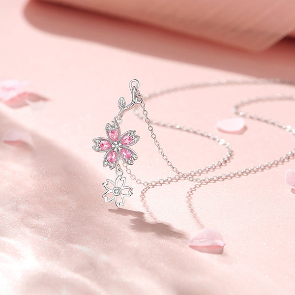 Dainty Pink Cherry Blossom Necklace