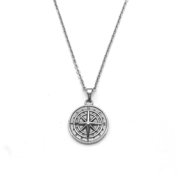 Titanium Steel Compass Pendant Necklace