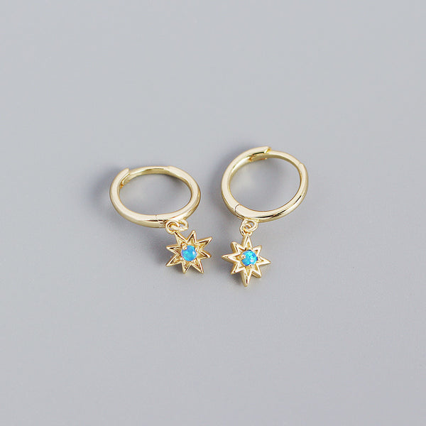 Blue Opal Star Drop Hoop Earrings