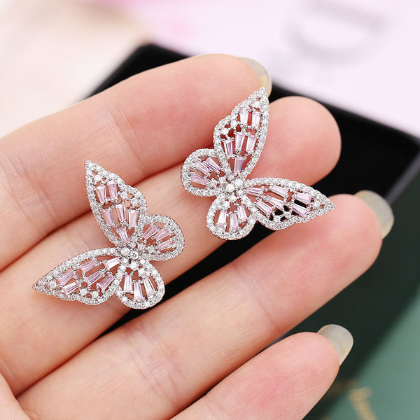 Color Gemstone Butterfly Wedding Earrings