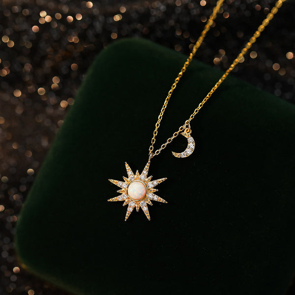 Opal Sun Moon Pendant Necklace