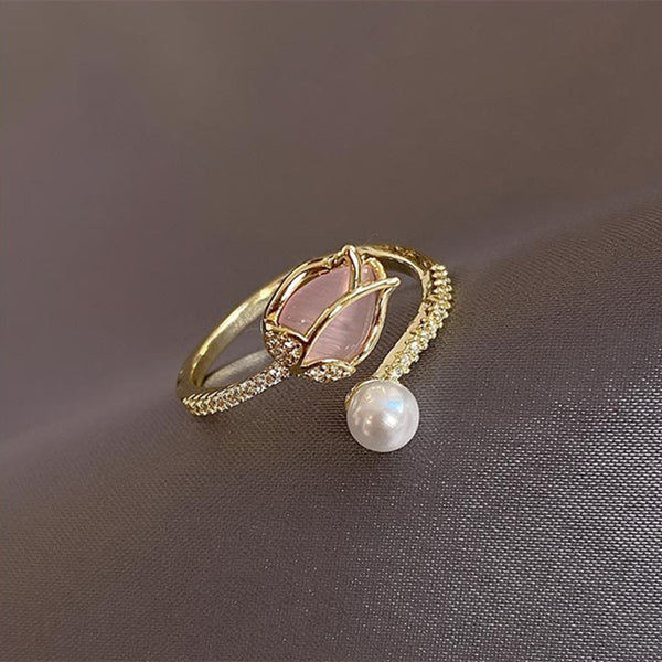 Opal Tulip Flower Pearl Ring