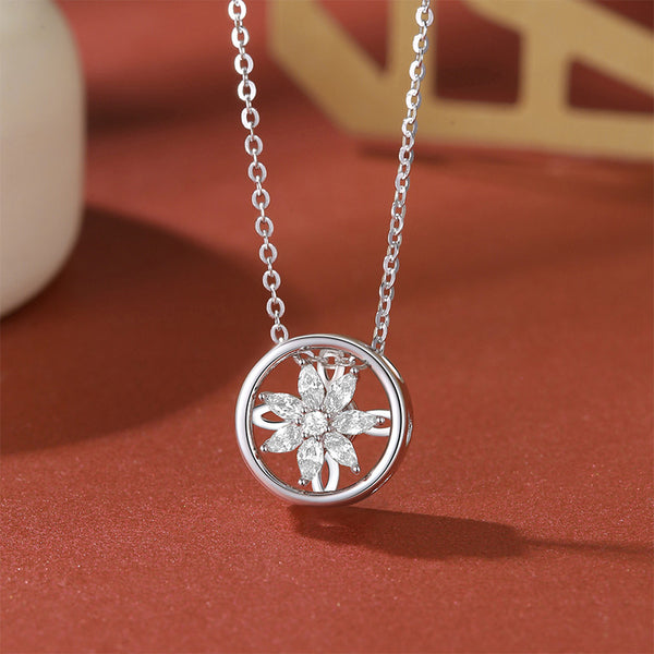 Dancing Stone Flower Circle Charm Necklace