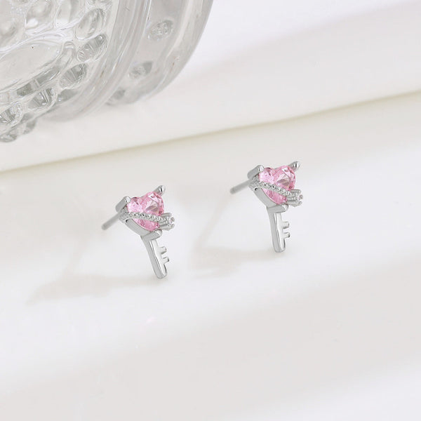 Heart Key Stud Earrings