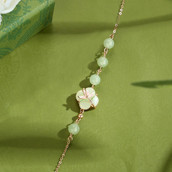 Magnolia Flower Four Leaf Clover Bracelet