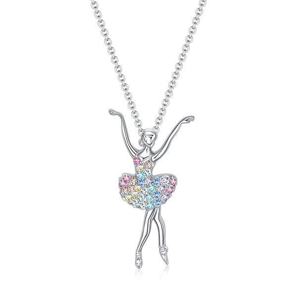 Ballet Dancer Color Stone Pendant Necklace