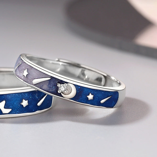 Sun Moon Enamel Couple Matching Ring