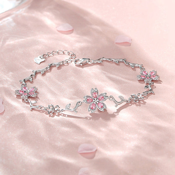 Pink Cherry Blossom Charm Bracelet