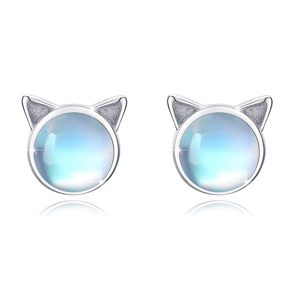 Moonstone Cat Stud Earrings