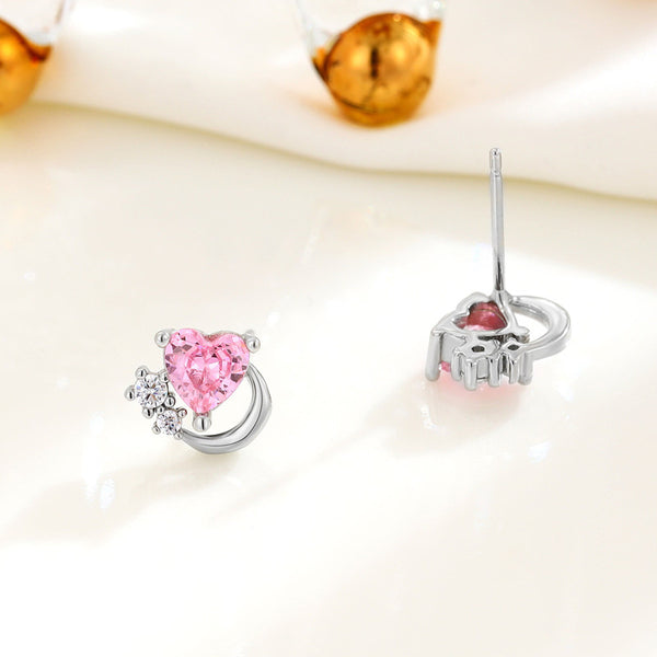 Pink Heart Moon Wedding Stud Earrings