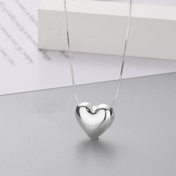 Silver Three-Dimensional Heart Necklace