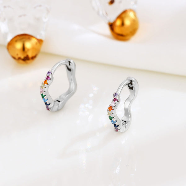 Rainbow Color Gem Twist Hoop Earrings