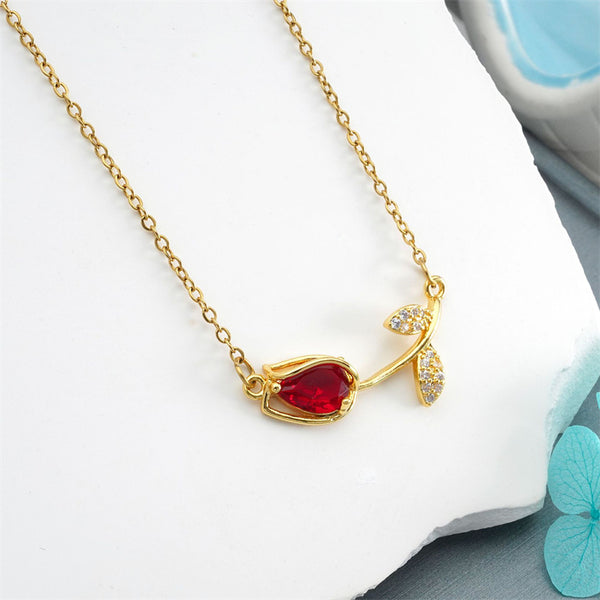 Horizontal Tulip Flower Charm Necklace