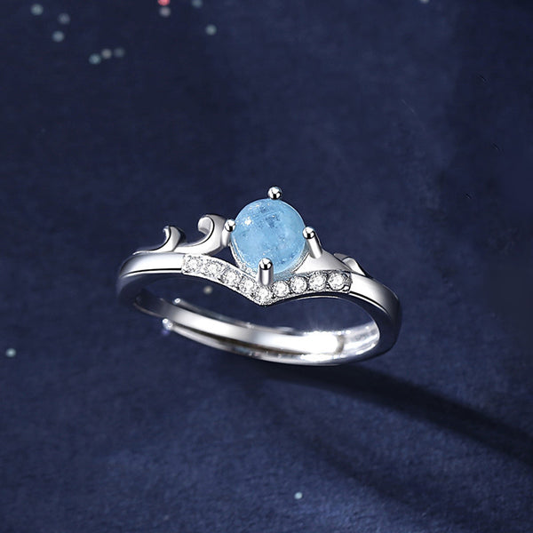 Mountain Ocean Aquamarine Couple Ring