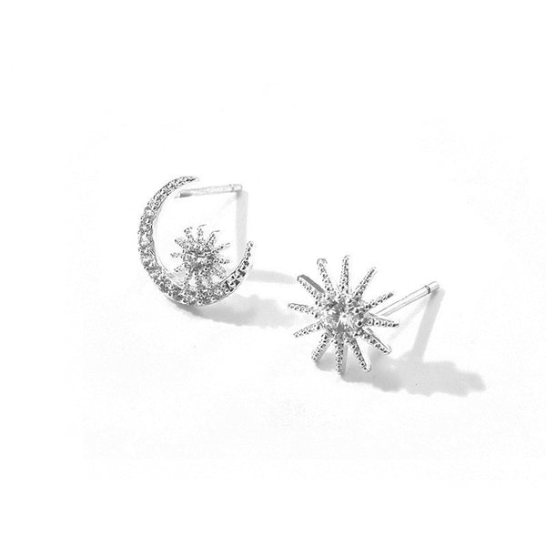 Mismatched Moon Star Stud Earrings