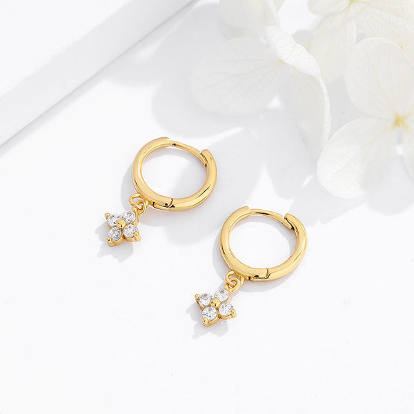 Four-Petal Flower Drop Hoop Earrings