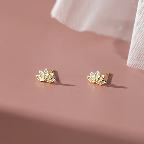 Dainty Lotus Flower Stud Earrings