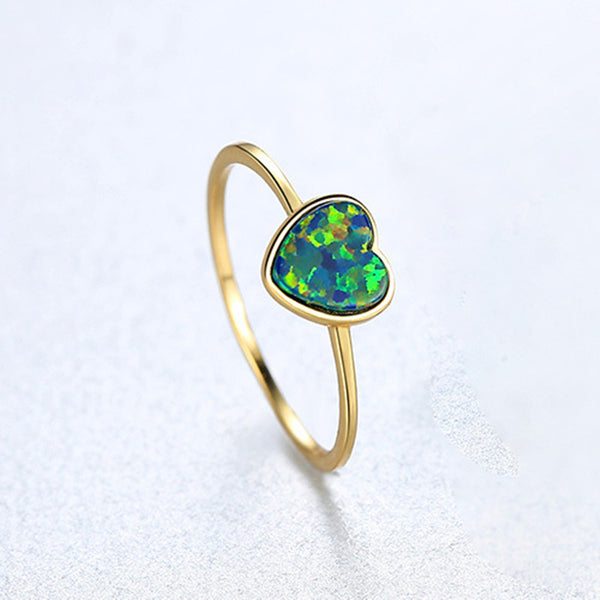 Solitaire Opal Heart Stacking Thin Ring