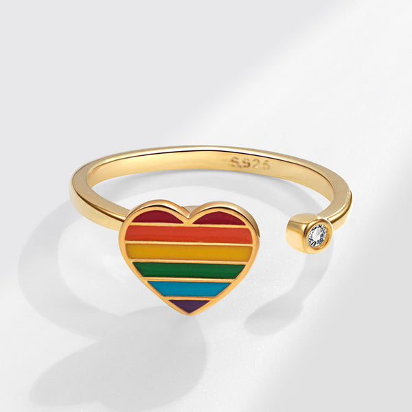 Rainbow Heart Anxiety Fidget Spinner Ring